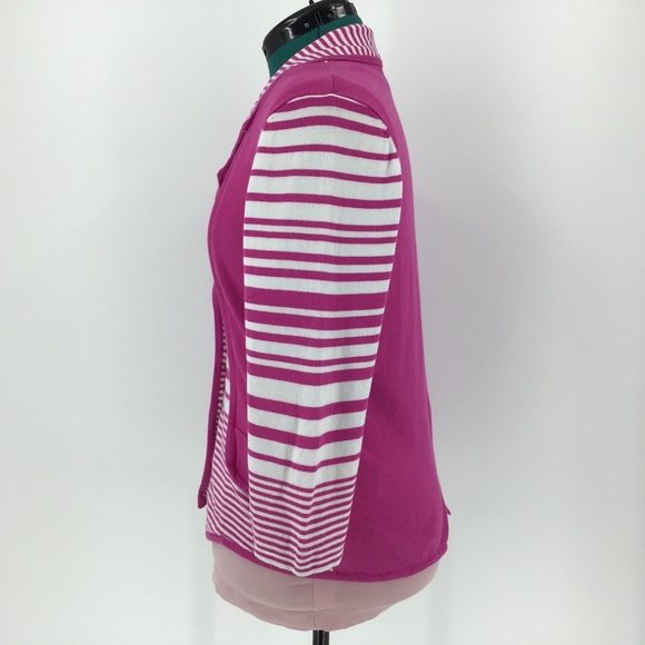Orly Pink and White 3/4 Sleeve Cardigan, Large - Picture 7 of 16